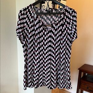 Roz & Ali Black, Bergundy and White Checkered Blouse